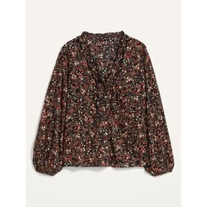 Old Navy Womens Micro Floral Button Up Top Size 2X Peasant Boho Ruffle Vneck NEW
